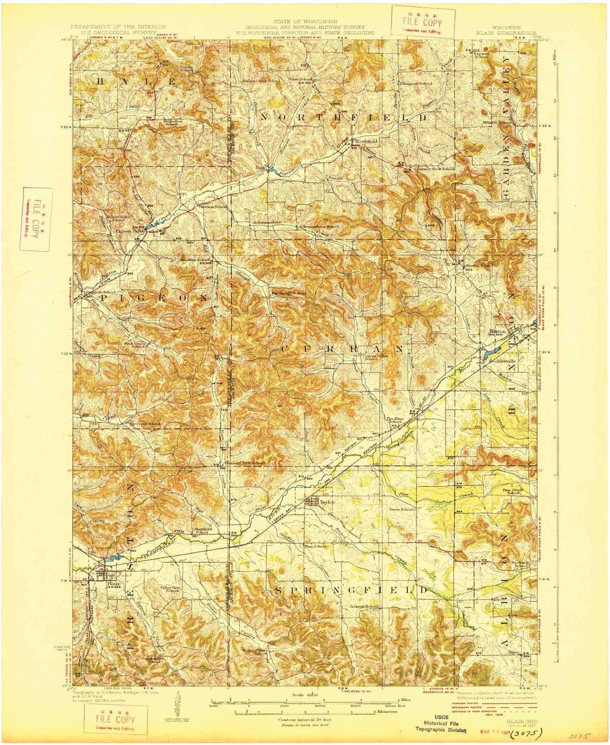 YellowMaps Blair WI topo map, 1:62500 Scale, 15 X 15 Minute, Historical, 1927, 20.17 x 16.63 in