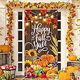BlissYard Happy Fall Y’all Door Cover Thanksgiving Backdrop Pumpkin Sunflower Harvest 71x35 Inch Autumn Banner for Porch Party Decorations Wall Decor Photo Booth Props