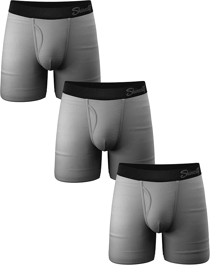 Shinesty Solid Grey Boxer Briefs w/Fly 3 Pack Men's Pouch Underwear