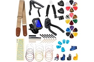 Qoosea Guitar Accessories Kit [67 Pack] Acoustic Guitar Accessories Include Capo Tuner Guitar Strings 3 in 1 Winder Bridge Pi