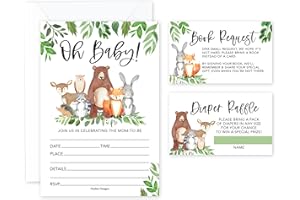 Hadley Designs Baby Shower Invitations for Girl -40 Baby Shower Invites for Boy with Diaper Raffle & Book Request Cards, Woodland Animals Gender Reveal Invitations Gender Neutral, Oh Baby!