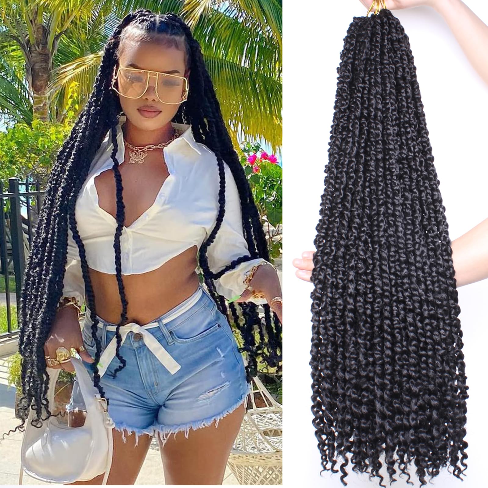 Xtrend 30 Inch 8 Packs Pre twisted Passion Twist Crochet Hair Natural Black Pre-looped Passion Twists Hair Extensions for Women 12Strands/Pack (1B#) — image 1