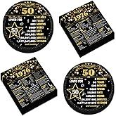 CHUNNIN 50Pcs 50th Birthday Plates and Napkins Back in 1976 Party Decorations Black Gold 50 Year Old Party Dessert Plates 1976 Disposable Tableware for 50th Theme Men Woman Birthday Supplies