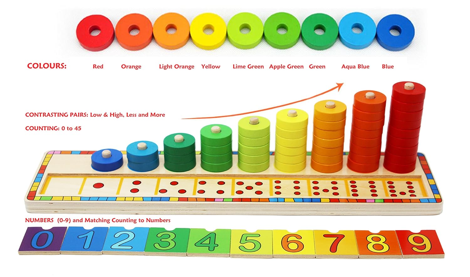 Toys of Wood Oxford Wooden Stacking Rings and Counting Games with 45