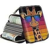 JNFBWULO Zipper Wallet for Women, RFID Blocking Small Credit Card Holder with Accordion Design, Compact PU Leather Zipper Purse with Gift Box, Giraffe Glasses Pattern