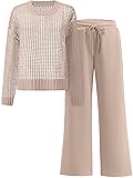 ANRABESS Womens 2 Piece Outfits Crochet Sheer Knit