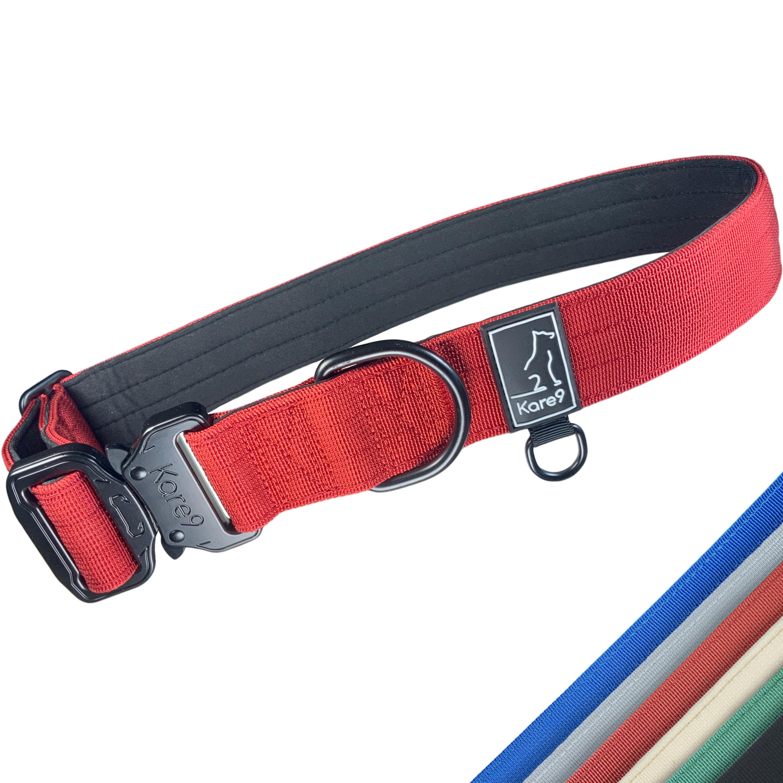 Kare9 Extra Strong Collar | Adjustable: 45cm - 70cm | Padded Heavy Duty Collar w/Metal Buckle (Large, Red) for Large/Medium Dogs
