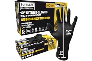 SURESAFE 12” Long Black Disposable Gloves with Extended Cuff, Fully Textured Nitrile Gloves, Powder & Latex Free, Hair Dye