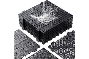 WENQUIT 8PCS Interlocking Drainage Mat, 12" x 12" Non-Slip Splicing Rubber Drainage Floor Mats with Holes, Cushioning Floor Tiles Mats for Deck, Pool, Indoor Bathroom & Outdoor Balcony-Black
