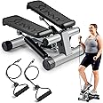 Sunny Health & Fitness Mini Stepper for Exercise at Home, Stair Stepper Workout Machine with Resistance Bands, Full Body Card