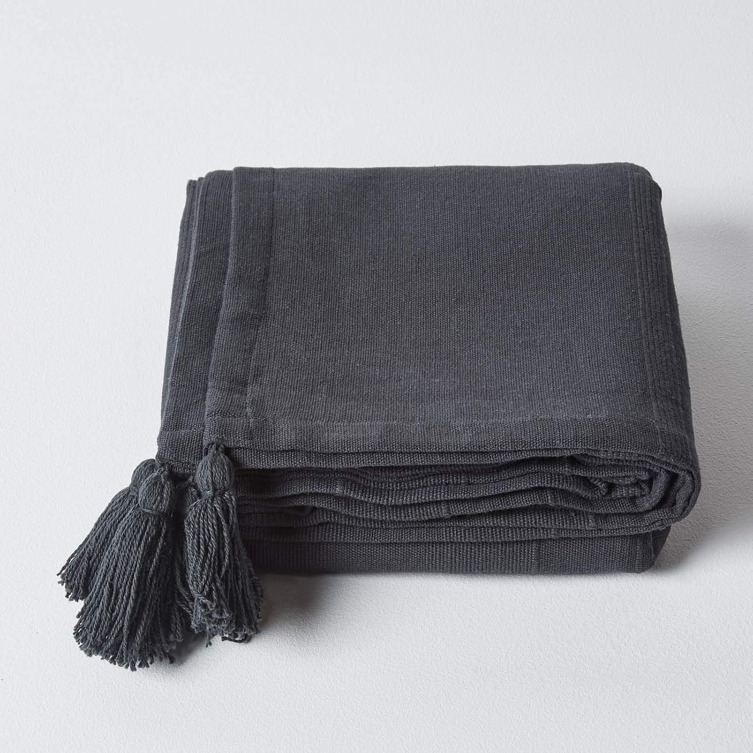 HOMESCAPES, Rajput Ribbed Throw 100 x 140 Inches Black 100% Cotton, Suitable for most 3 Seater Sofas or Double - Image 3