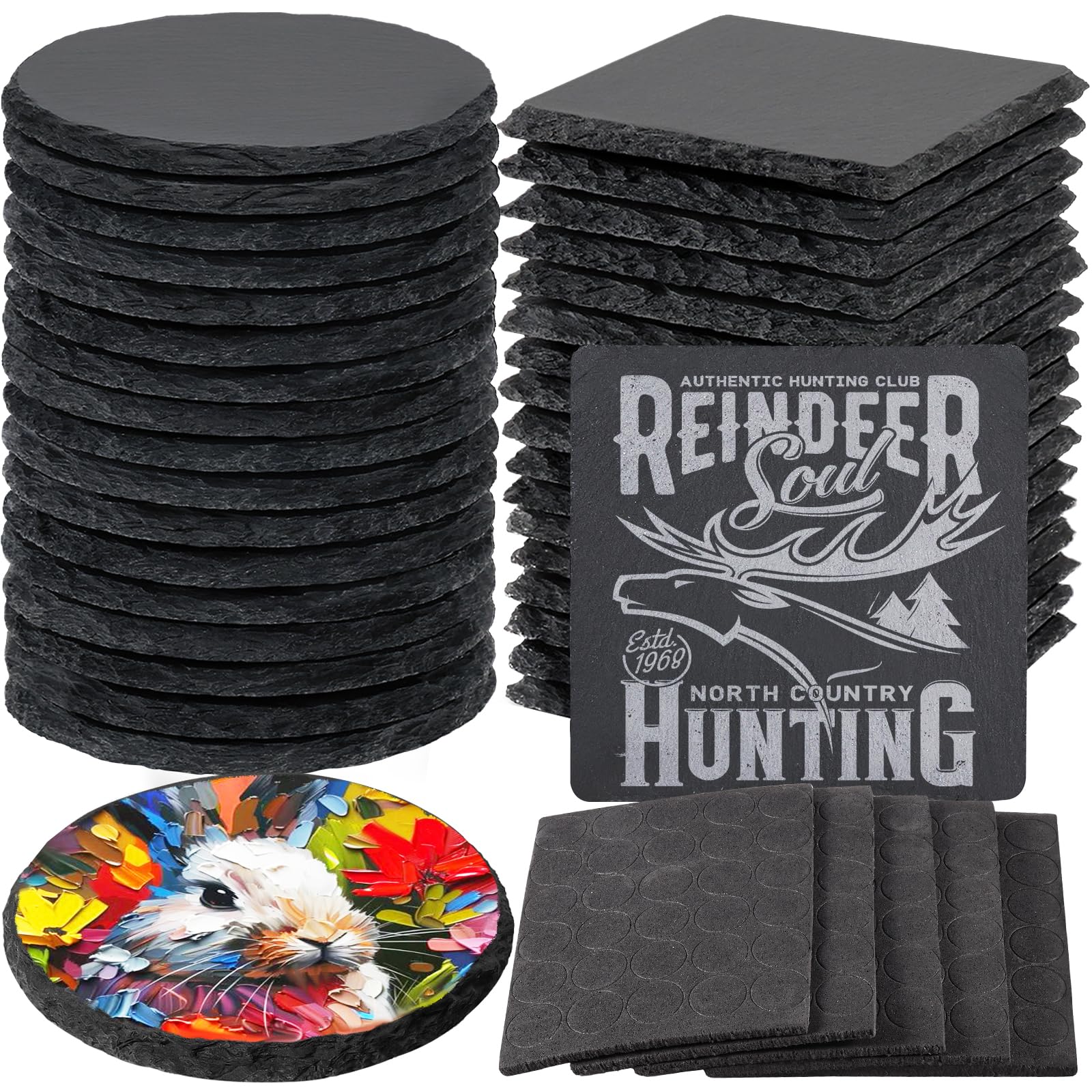 Photo 1 of 36 PCS Black Slate Stone Coasters Bulk, MAPRIAL Laser Engraving Blanks Material, 18 PCS Square, 18 PCS Round for Engraver, Drinks, DIY Project,Gifts