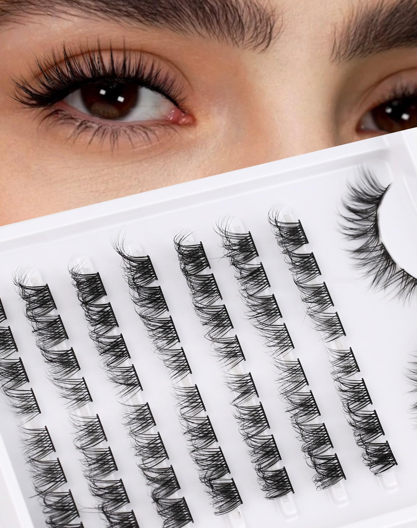 Onlyall Cat Eye Lashes Cluster Individual Natural Eyelashes Extension Mink Clusters False Eyelash Wispy Lash Fluffy 64Pcs (10-14MM Pre-styled-Cateye-7Pair) C35 — image 1