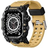 amBand Rugged Case with Band for Apple Watch 45mm, Compatible with Apple Watch (iWatch) Series 9/8/7, Military Grade Shockproof Bumper Cover, Tactical Band for Men, Sand Beige