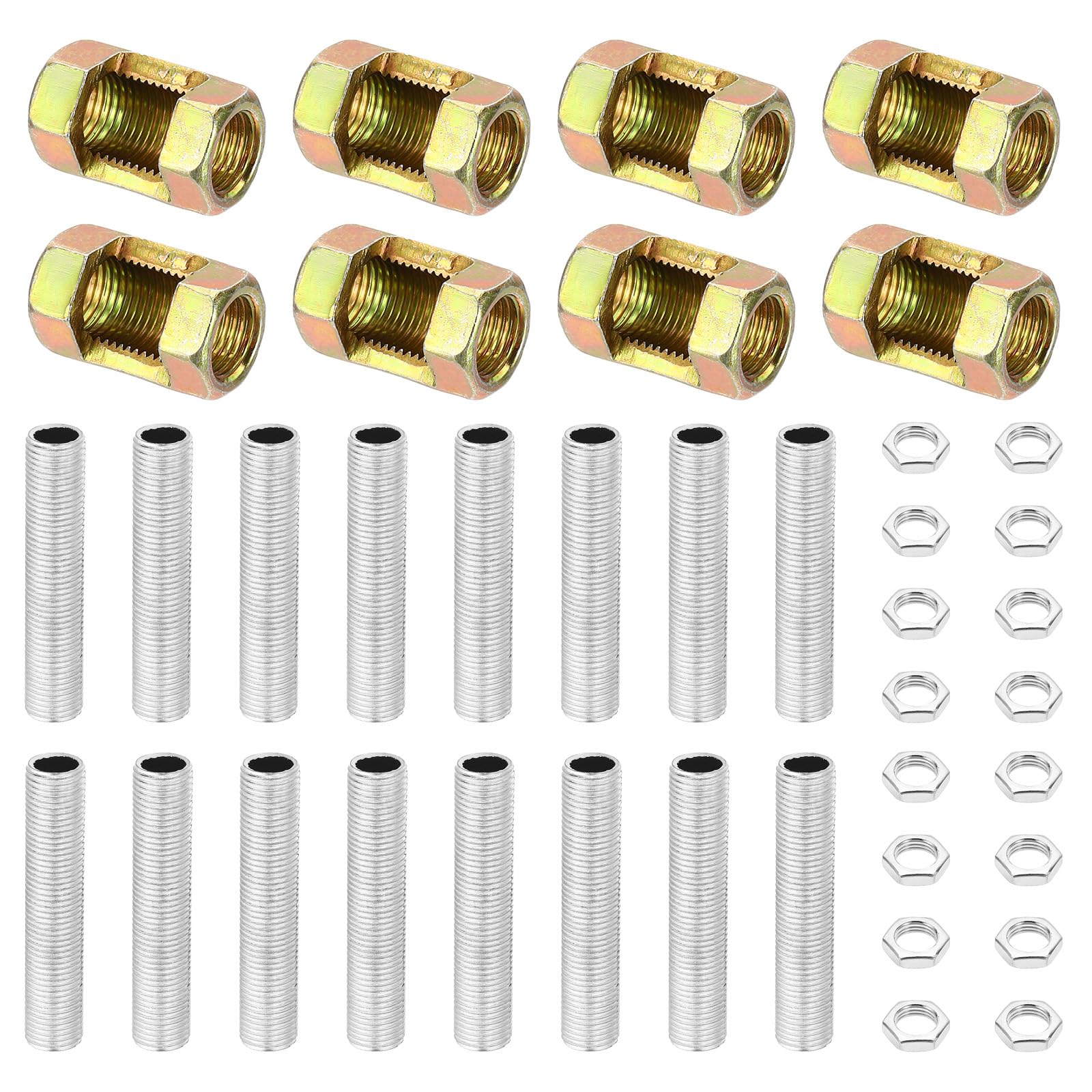 PATIKIL M10 Fine Thread Lamp Pipe Repair Parts Kits, 40 Pcs M10×25 Metal Hexagon Open Coupling Nut with Threaded Pipe and Hex Nut for Lighting Extension Rod
