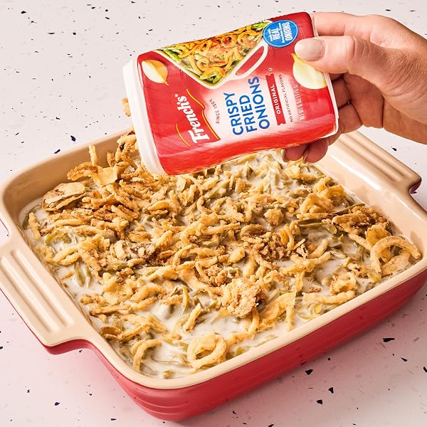 FRENCH’S CRISPY FRIED ONIONS, ORIGINAL, MADE WITH REAL ONIONS, NO ARTIFICIAL FLAVORS, SPRINKLE ON SALADS, POTATOES, CHICKEN, BURGERS, GREEN BEAN CASSEROLE, 6 OZ