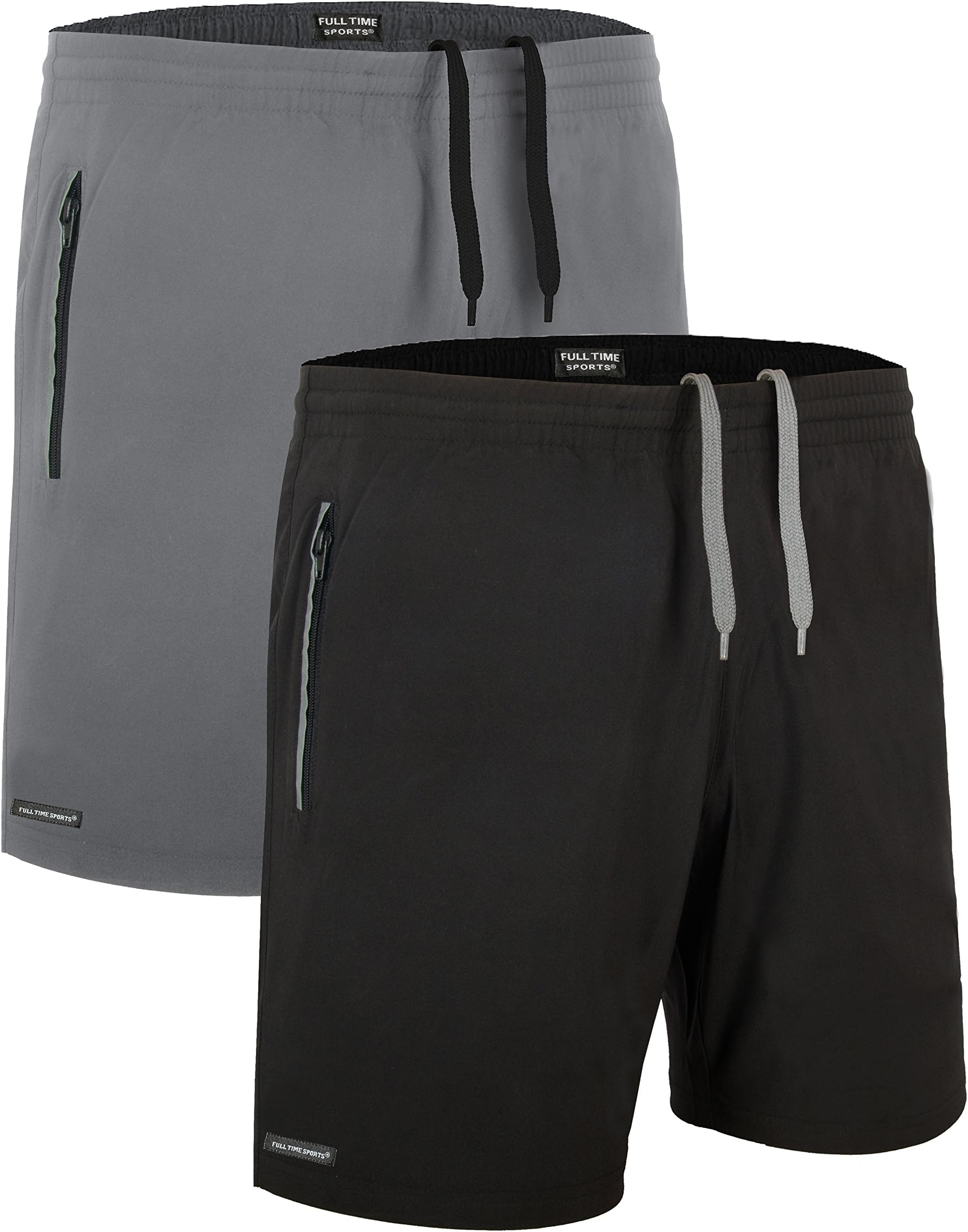 FULL TIME SPORTSPack of 2 Mens Shorts with 3 Zip Pockets for Running & Gym
