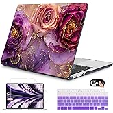 Mektron for 2025 M4 MacBook Air 13.6 Inch A3240 Case Fits 2023 A2681 M2 2024 A3113 M3 Chip with Liquid Retina Display Touch ID, Printed Plastic Hard Shell Cover for MacBook Air 13.6", Marble Flowers