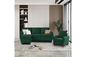 Tornama 79" Convertible Sectional Sofa Set, Small L Shaped 3-Seat Couch with Reversible Chaise and Accent Chair, Modern Linen Sofas Couches for Living Room, Green