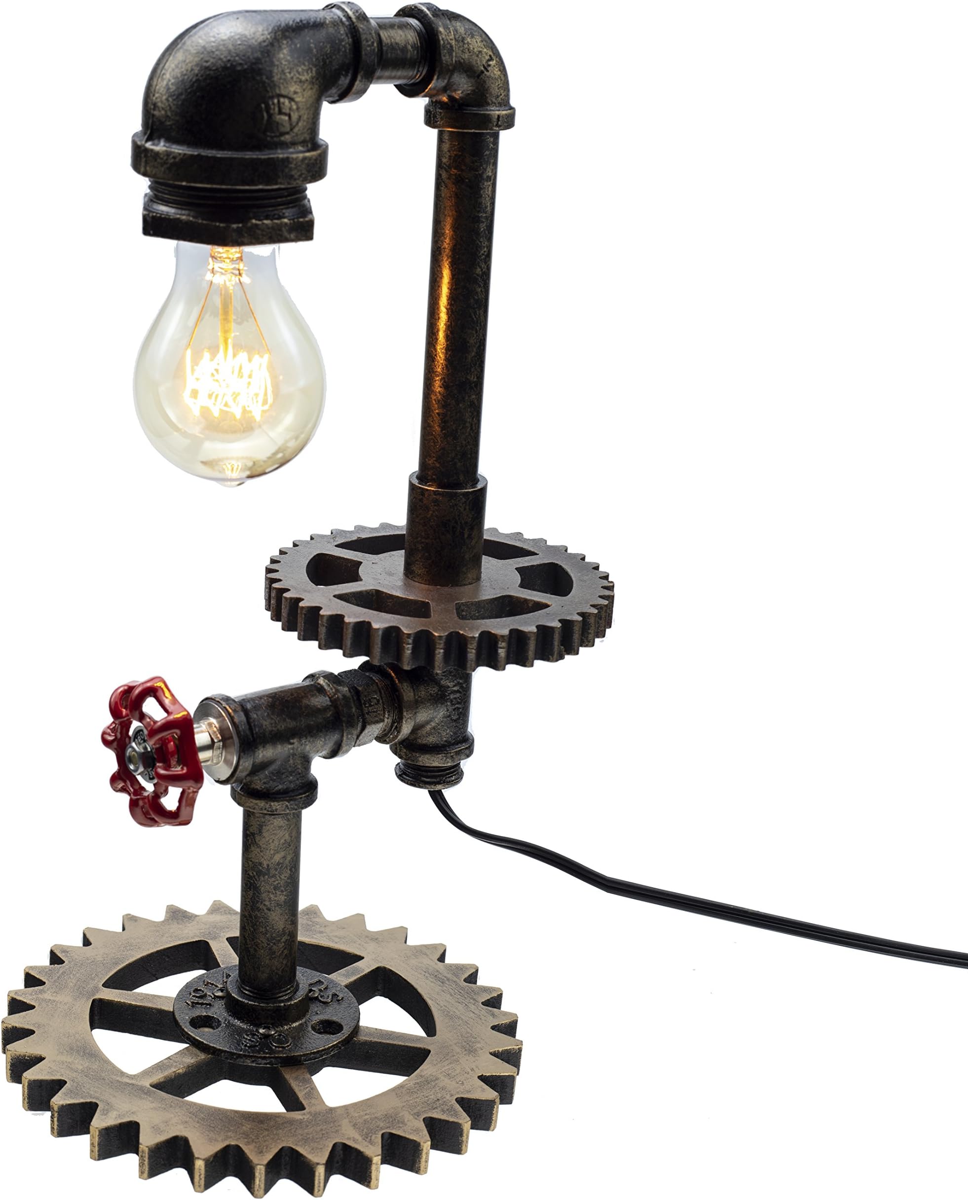 Loft Style Vintage Metal Dimmable Table Lamp with Wood Base, Shawn, Steampunk Industrial, Night Light, Desk Light, QTF-SJ02