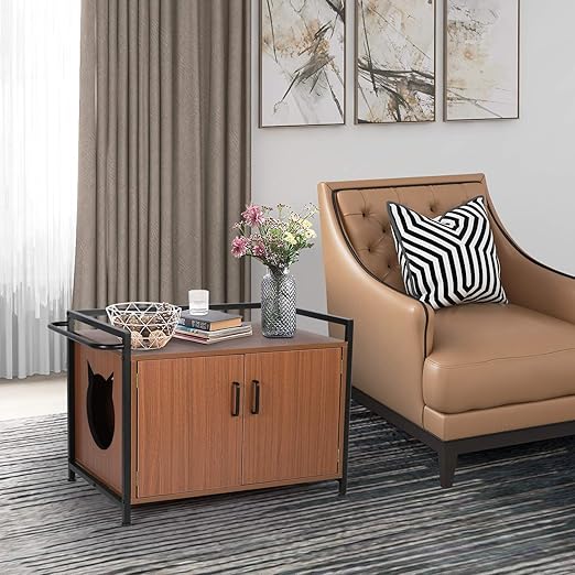 Amazon Com Ygbh Cat Litter Box Enclosure Washroom Bench Spacious Storage Easy Assembly Pet Crate With Iron And Wood Sturdy Structure House Nightstand Fit Of Most Litter Cat Pet Supplies