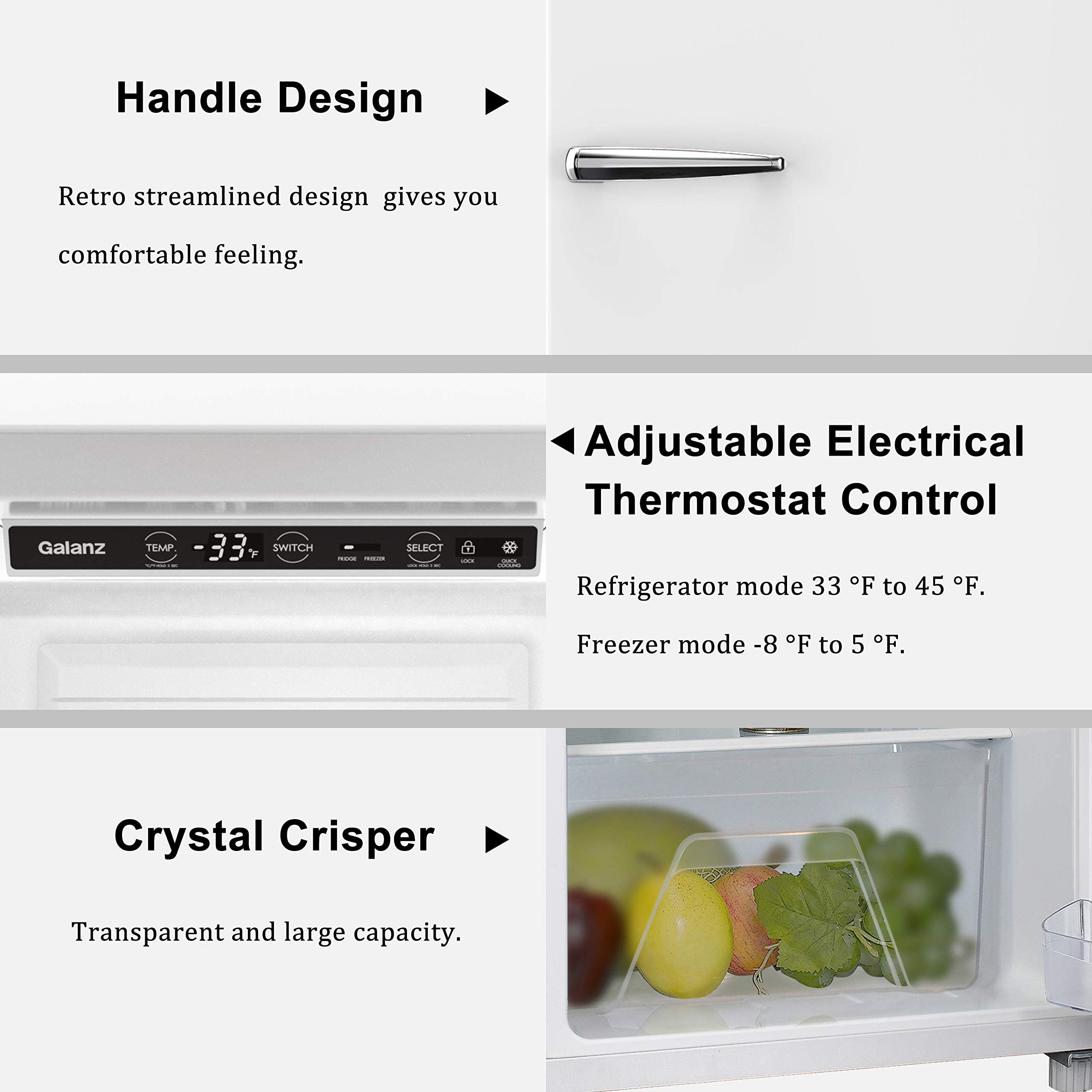 Galanz GLF11UWEG16 Convertible Freezer/Fridge, Electronic Temperature Control, 11 Cu.Ft, Retro White