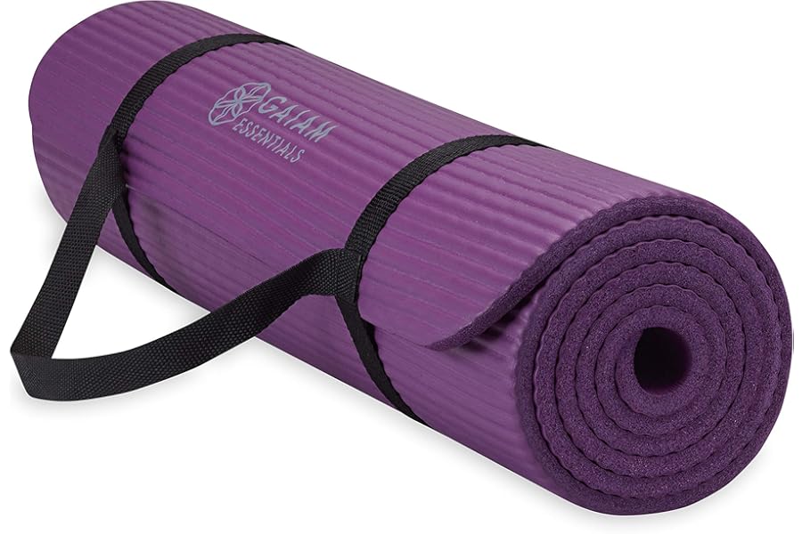 Gaiam Essentials 2/5" Thick (10mm) Yoga & Pilates, Fitness & Exercise Mat with Easy-Cinch Carrier Strap Cusion Support For Fitness and Gym Workouts