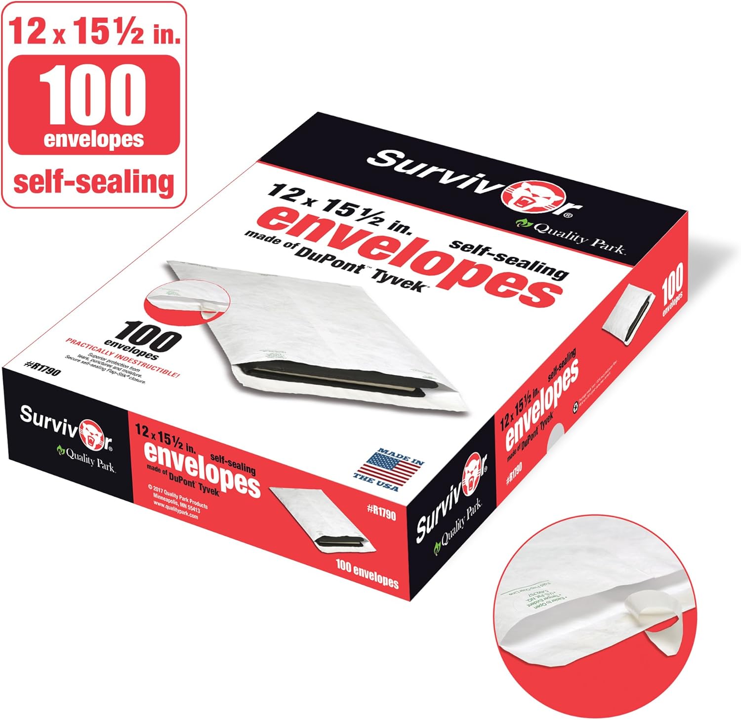 Quality Park R1790 Quality Open End Tyvek Envelopes, 12x15-1/2, White, 100/Box : Envelope Mailers : Office Products