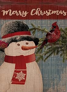 Selmad Home Decorative Merry Christmas Cardinal Garden Flag Winter Snowman Double Sided, Rustic Quote House Yard Flag for Xmas, Outside New Year Yard Decorations, Vintage Seasonal Outdoor Flag 12 x 18