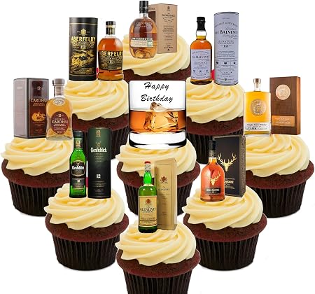 Joyeux Anniversaire Amateur De Whisky Pack De Fete Decorations De Gateaux Comestibles Montant Comestible Pour Cupcakes Pack Of 72 Amazon Fr Cuisine Maison