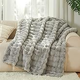 The Malibu Blanket - LuxeComfort Faux Fur Bubble Blanket 50"x60" Pebble Grey - Luxuriously Soft, Elegant, Reversible Design, Home Décor, Picnics, and Travel (Pebble Grey, Throw 50x60)