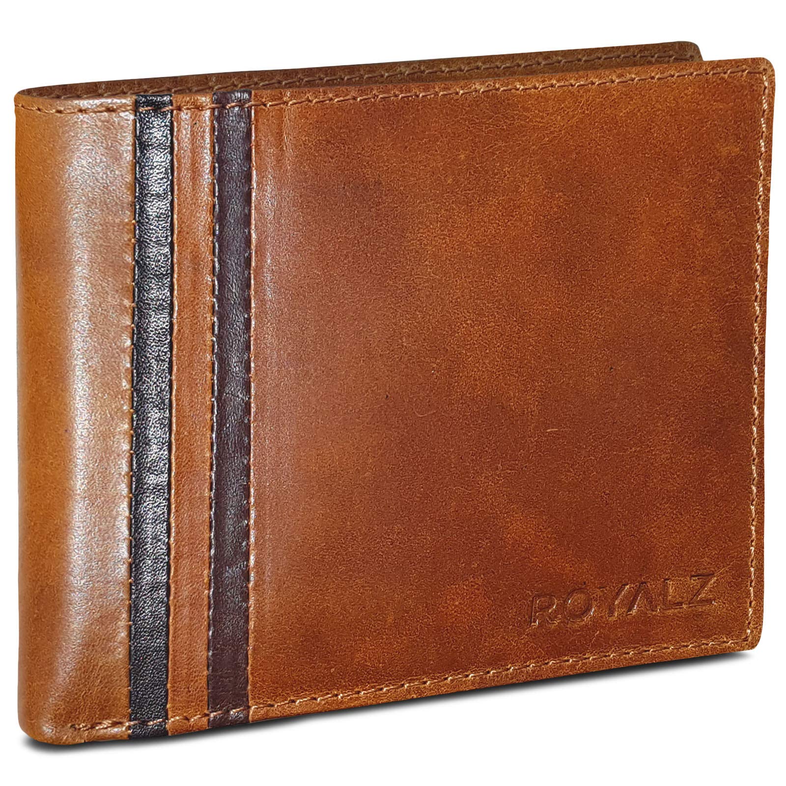 ROYALZ Wallet Leather Men Money-Purse case Billfold EC-Card-Slot Vintage, Color:Crunchy Brown