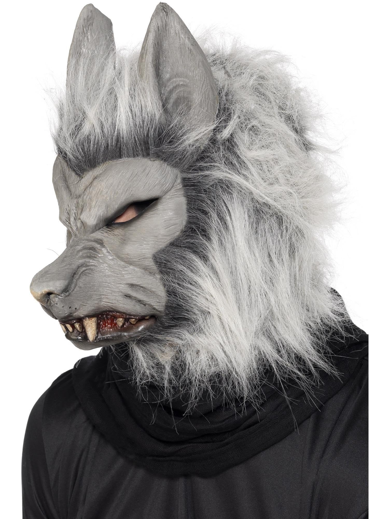 Smiffys Werewolf Latex Mask, Grey with Hair & Ears, Halloween Fancy Dress Accessory, Werewolf Dress Up Masks Halloween