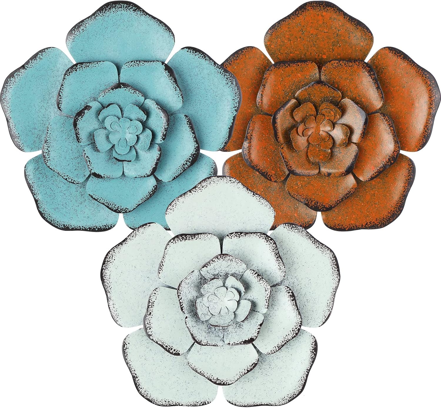 Plaques & Wall Art - Chuangdi 3 Pieces Large Wall Metal Flowers Multiple Layer Home Decoration for Indoor Outdoor Home Garden Office Living Room Garden Porch Patio (Colorful,8 Inch)