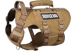 DNALLRINO Service Dog Harness for Large and XL Breeds, Mesh Breathable Dog Pet Harness with Military Molle Vest, Tactical Dog
