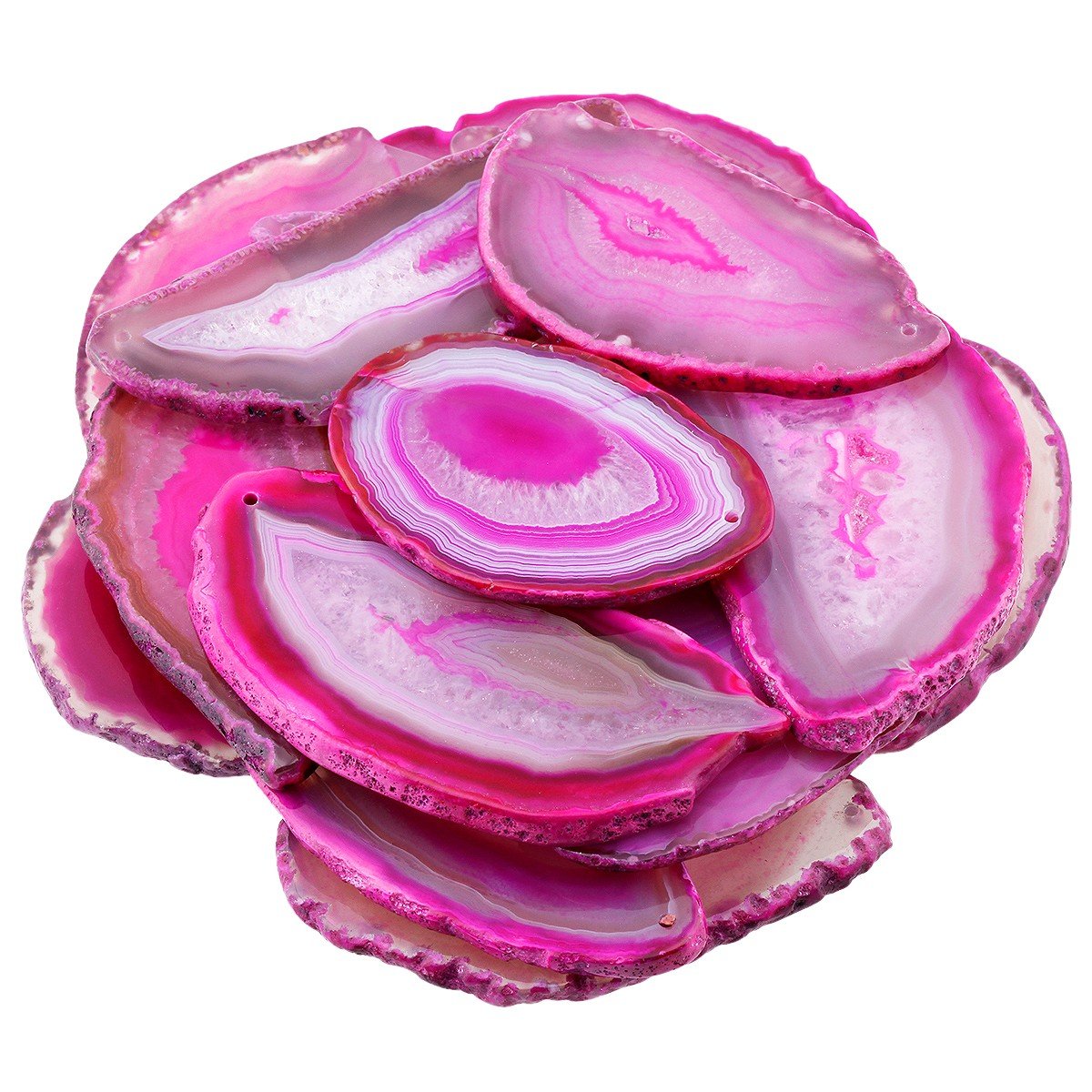 mookaitedecor 10pcs Pink Agate Slices Pendants for Jewellery Making, Drilled Geode Slice Crystals and Gemstones for Healing Natural Agate Crystal Wind Chime Pendants Large Stone Jewelry Pendants