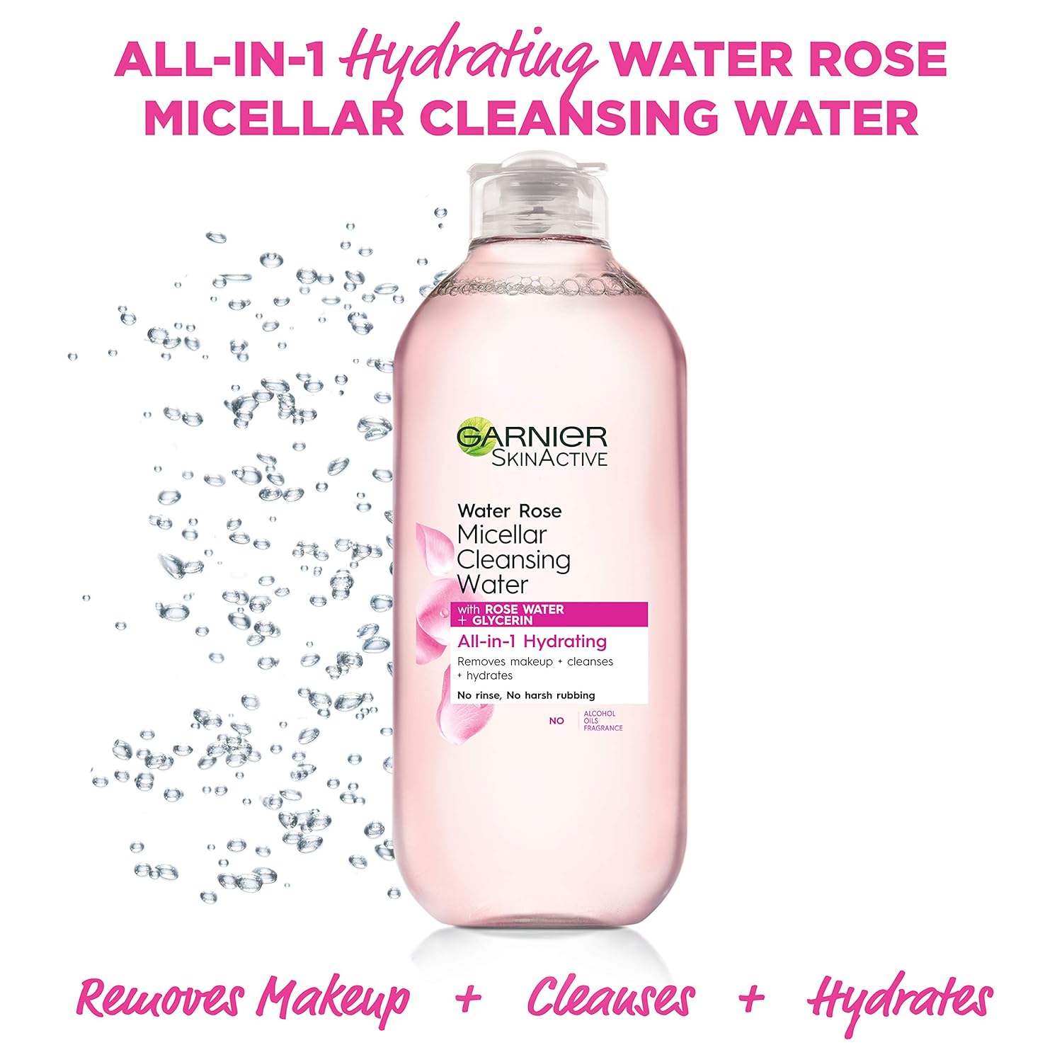 Garnier SkinActive Micellar Cleansing Water with Rose Water and Glycerin, All-in-1 Hydrating, For Normal to Dry Skin, 13.5 Fl Oz: Beauty