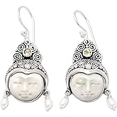 NOVICA Handcrafted .925 Sterling Silver Bone Dangle Handmade Earring | Freshwater Pearl | Artisan Made | Carved by Hand