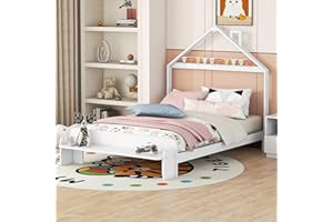 BELLEMAVE Full Size Bed Frame for Kids, Wood Full Platform Bed with House-Shaped Headboard and Footboard Bench, Full Storage Bed for Kids, Teens, Boys & Girls, White