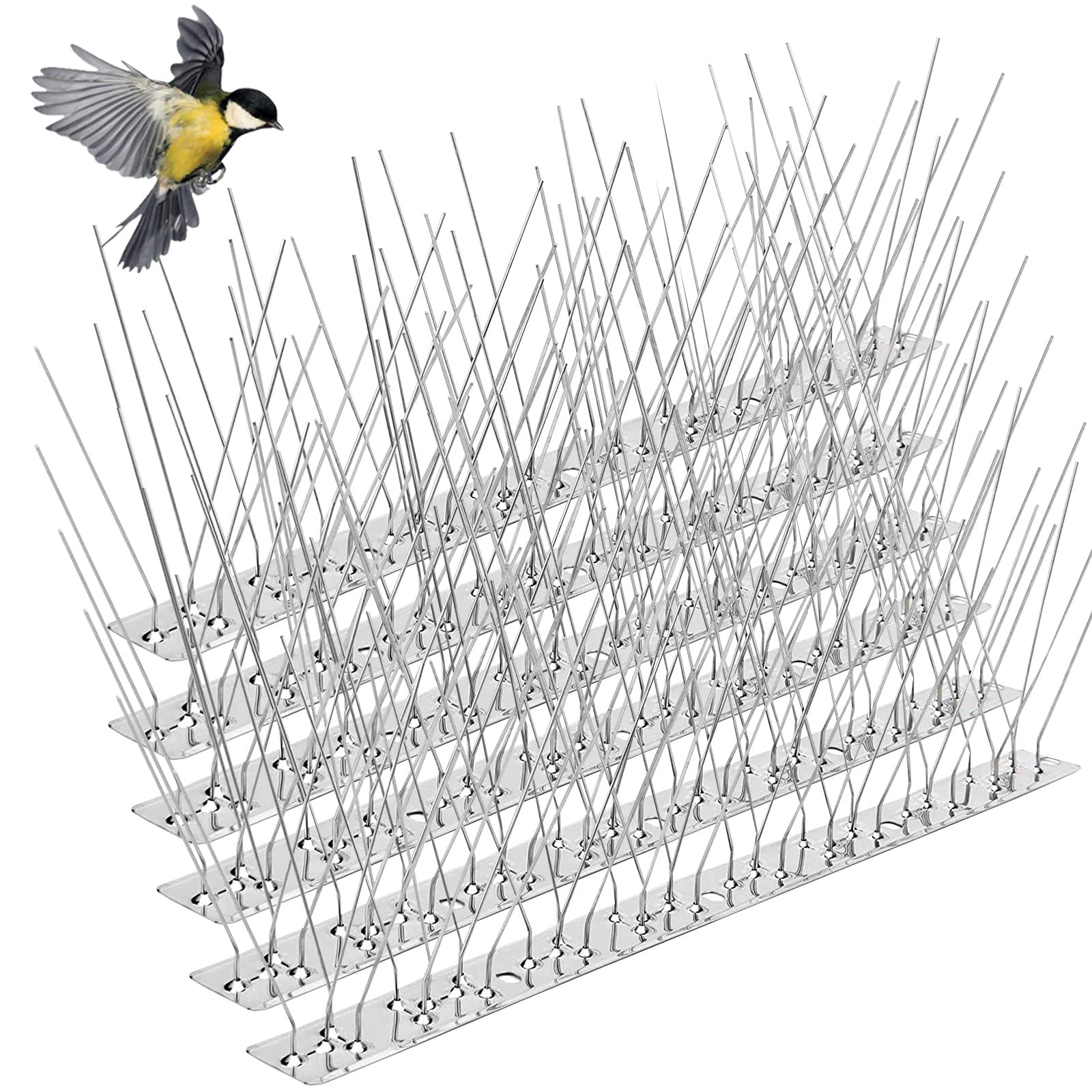 6PCS Bird Spikes for Pigeons, Pigeon Spikes Bird Deterrent Repellent Spikes Stainless Steel Fence Spikes Anti Climb Security Wall Spikes for Gardens, Balcony Roofs, Windows