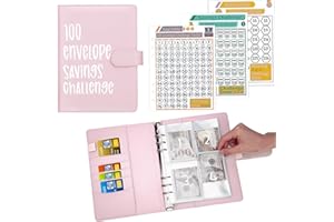 Ndsox 100 Envelopes Money Saving Challenge Binder, A5 Budget Binder with Cash Envelopes, Savings Challenges Book to Save $5,050, 10,000, 500, Budget Planner for Budgeting Planner Saving Money, Pink