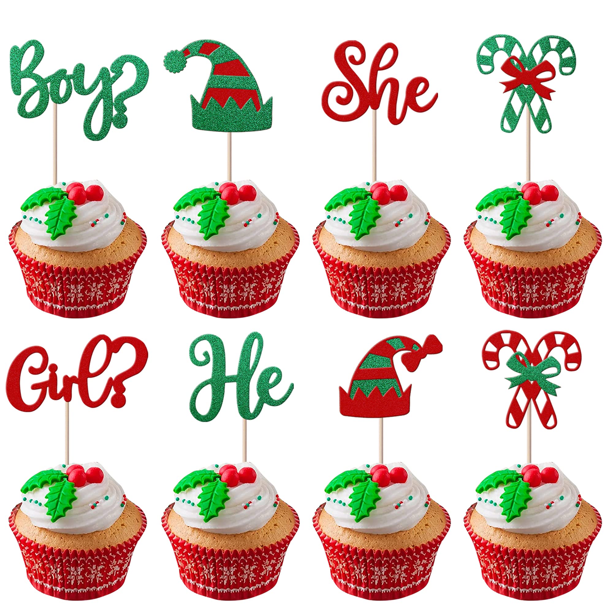 Xsstarmi 24 Pack Multicolored Glitter Cupcake Toppers for Christmas, Birthday, Baby Shower, Gender Reveal Parties