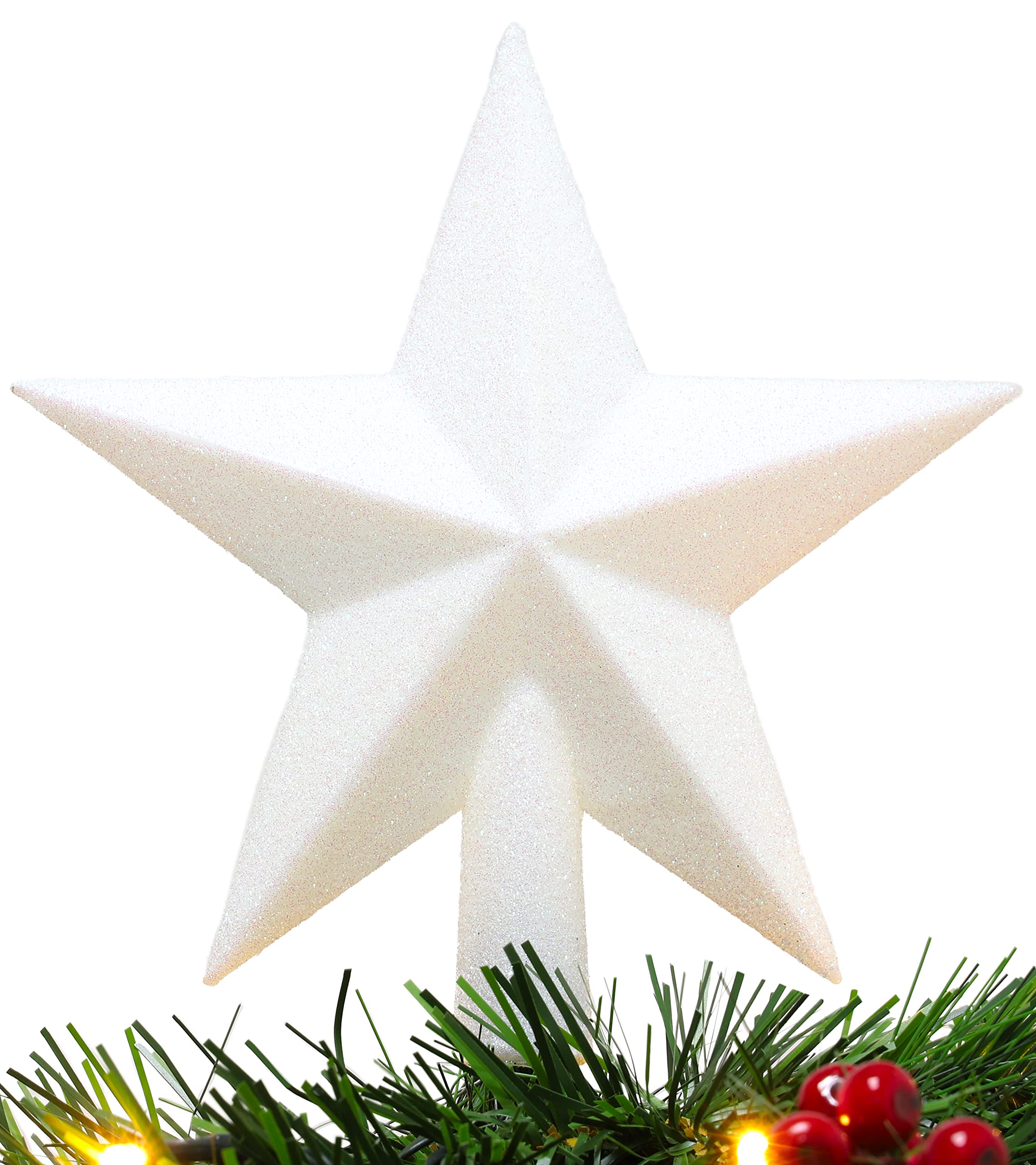 Christmas Concepts® 200mm (8") Glitter Tree Top Star Decoration – Christmas Tree Topper (White)