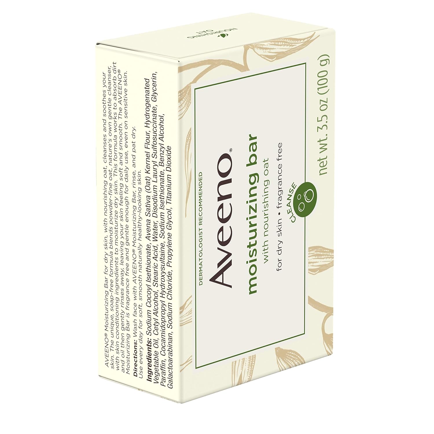 Aveeno Gentle Moisturizing Bar Facial Cleanser with Nourishing Oat for Dry Skin, Fragrance-free, Dye-Free, & Soap-Free, 3.5 oz: Prime Pantry