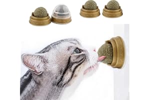 4 Pack Catnip Ball, Natural Catnip Toy Rotatable Playing Edible Balls Cat Toys, Self-Adhensive Wall Mounted 360 Degree Rotata