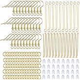 Skrfren 800Pcs Gold Earring Hooks for Jewelry Making Supplies Earring Findings Supplies with Earrings Hooks, Backs, Pins and Jump Rings