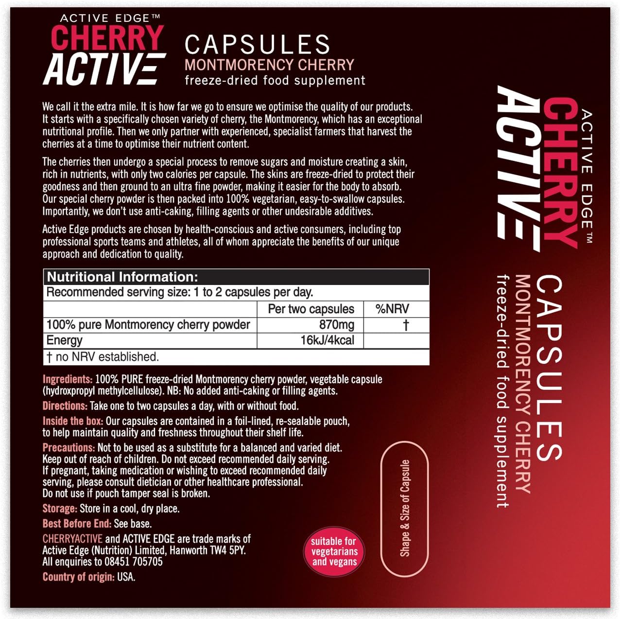 Active Edge CherryActive Capsules (100% pure Montmorency cherry powder capsules) - 30 caps, 30 count (Pack of 1) - Image 3
