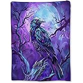 Ti Caldi Mystical Raven and Full Moon Blanket | Soft Warm Fuzzy Lightweight Flannel Throw Blanket for Couch, Bed, Halloween Decor, Travel & Outdoor Use, Cozy Blankets for Adults Women Men 60×50 in