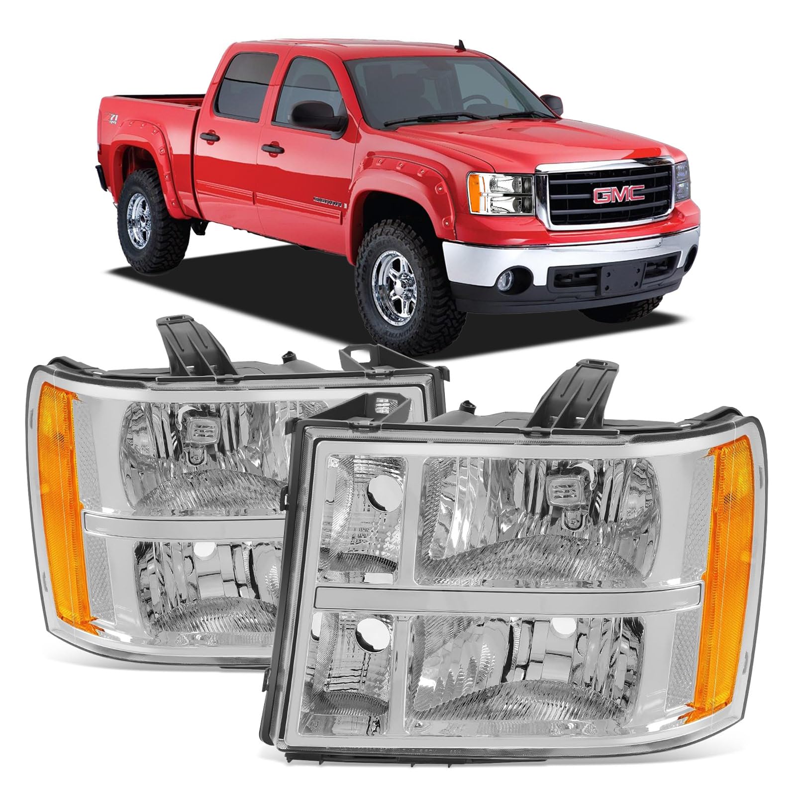 Clear Headlight Lens Covers For 2007-2013 GMC Sierra 1500/2500HD/3500HD – Pair