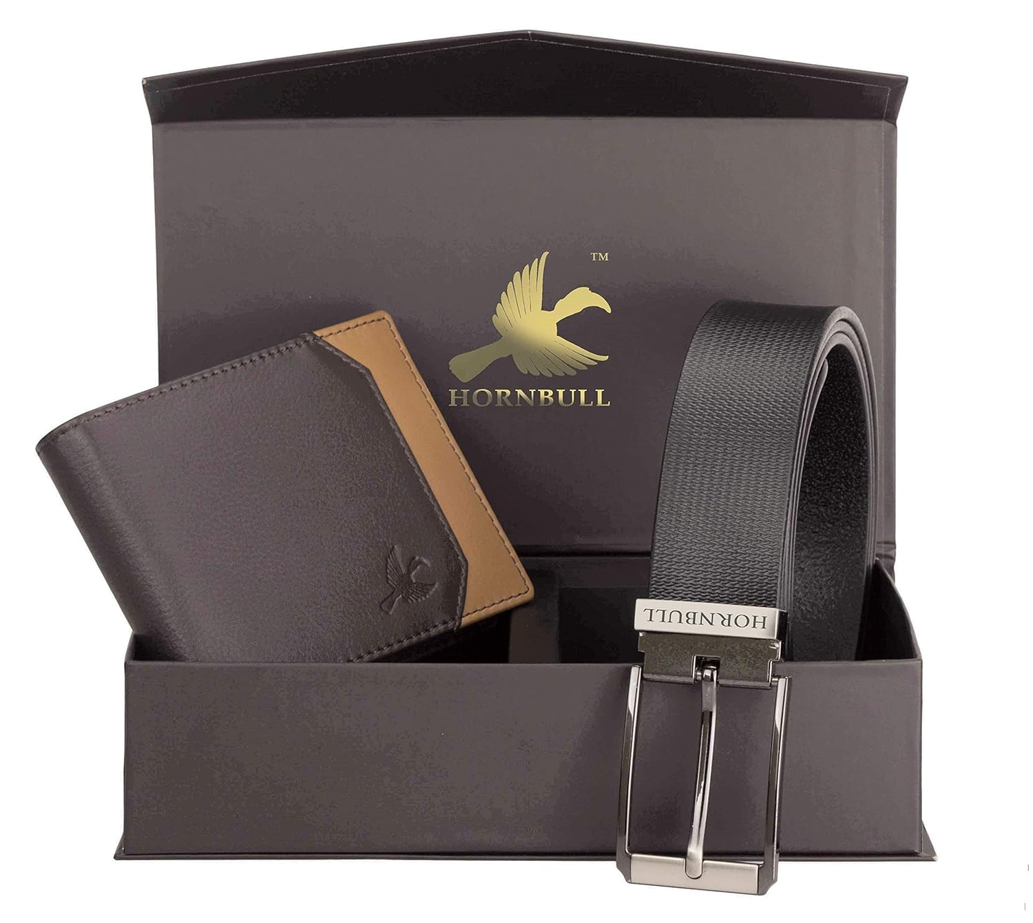 Hornbull Gift Set for Men's Brown Wallet and Black Belt Men's Combo